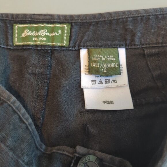 Eddie Bauer Pants Womens 12 Tall Black Linen Straight Pockets Casual - Picture 5 of 7